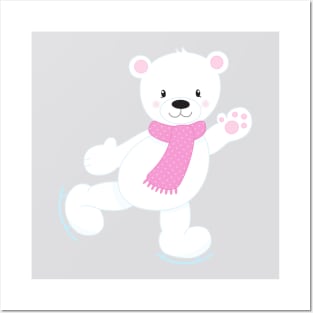 Polar Bear, White Bear, Ice Skating Bear, Scarf Posters and Art